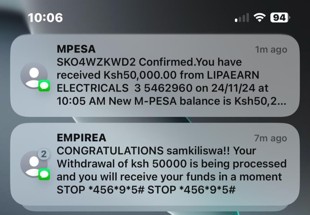 LipaEarn – Ksh 50,OOO Withdrawal From LipaEarn