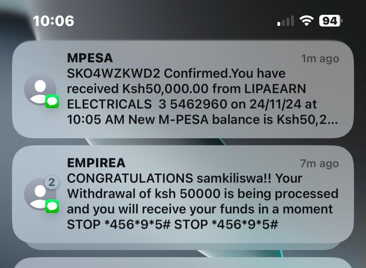 LipaEarn – Ksh 50,OOO Withdrawal From LipaEarn